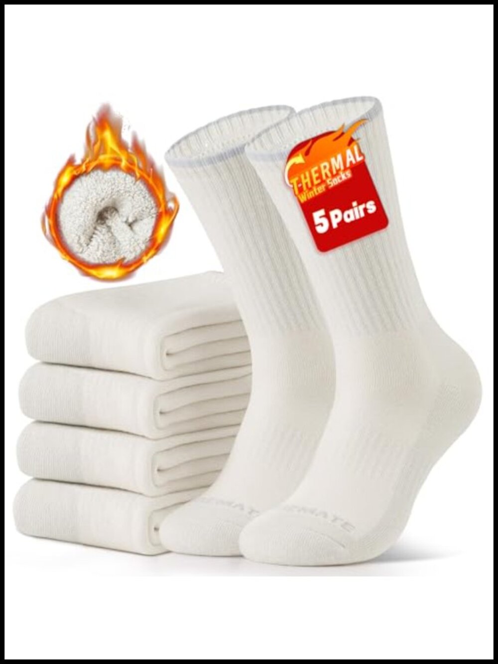 Men's Thermal Winter Crew Socks 5 Pair Pack Cushioned Boot Socks for Hiking